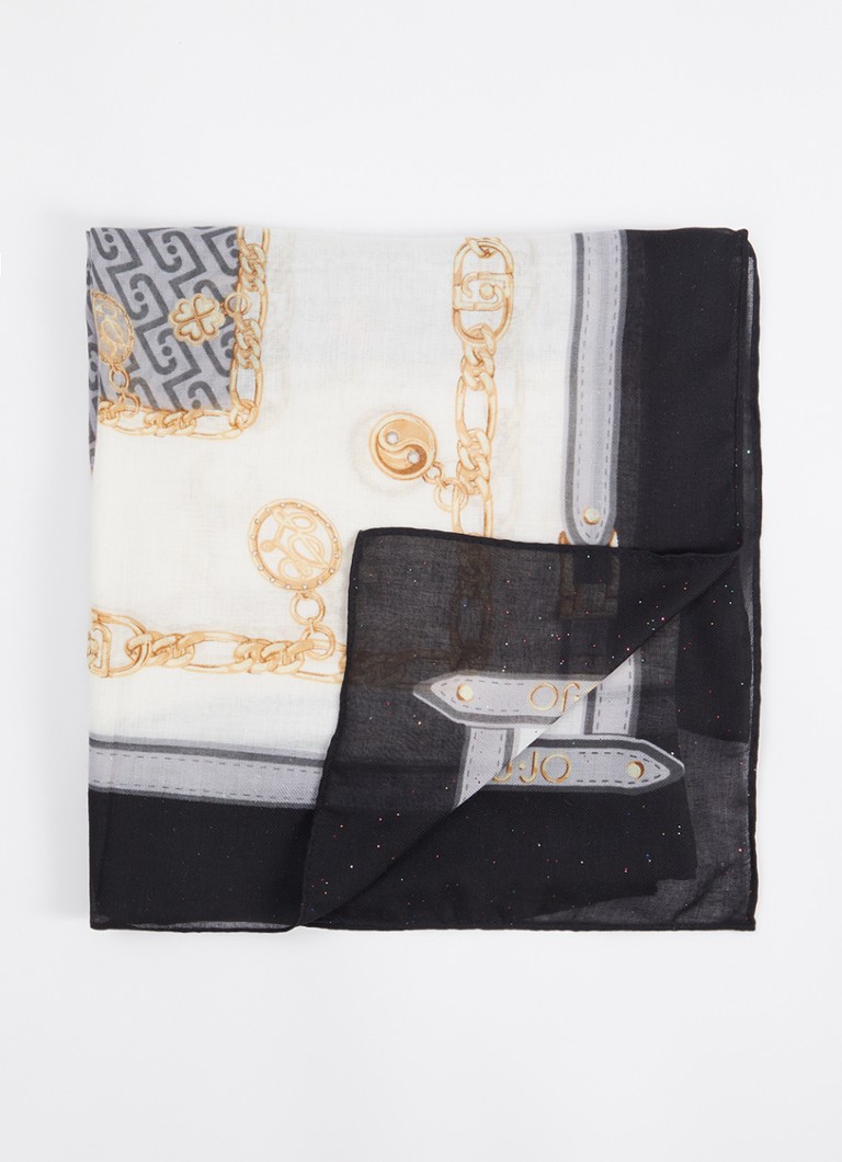 Liu Jo Dames Foulard sjaal met logoprint en glitter in de kleur Zwart