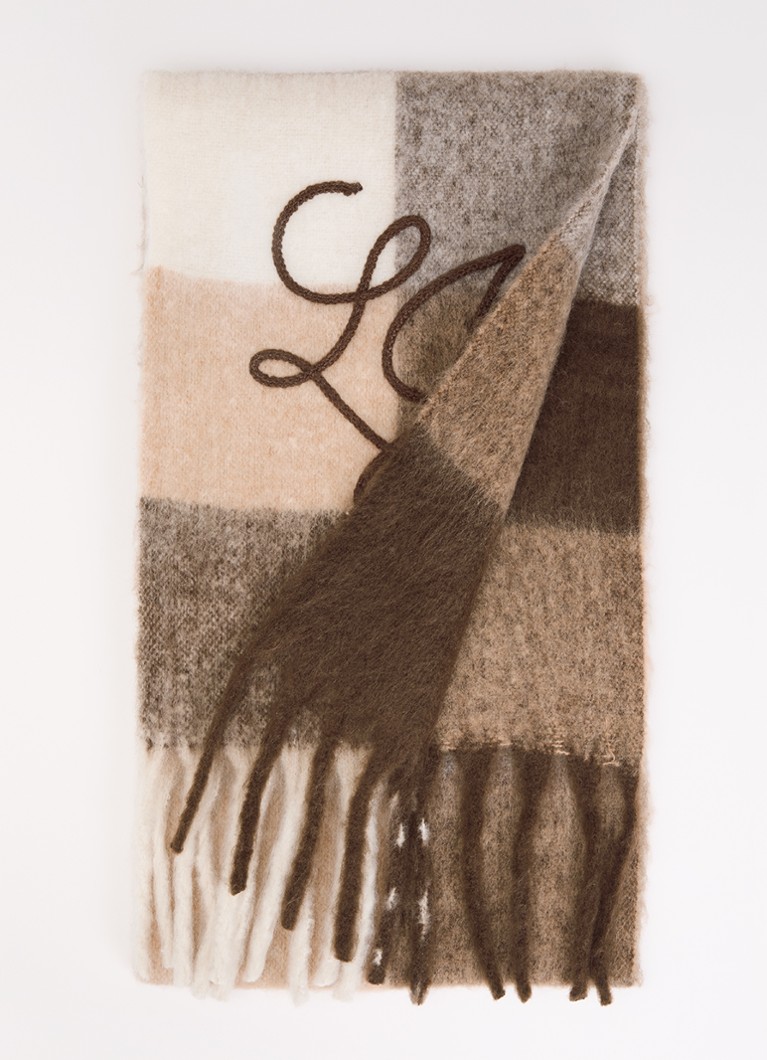 Liu Jo Dames Sjaal in wolblend met logoborduring 195 x 30 cm in de kleur Bruin