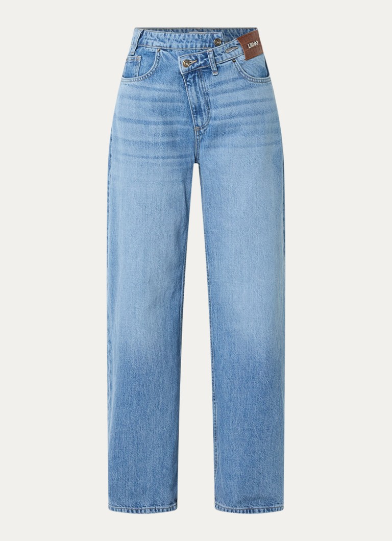 Liu Jo Dames High waist loose fit jeans met asymmetrisch detail in de kleur Indigo