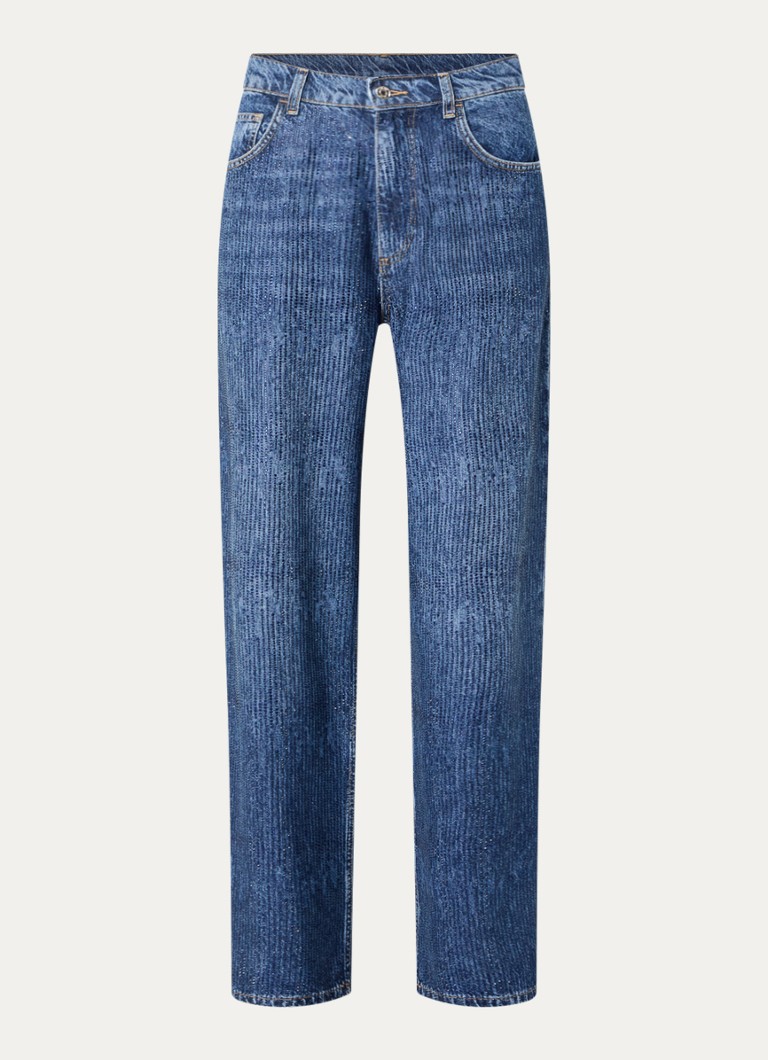 Liu Jo Dames High waist straight leg jeans met strass en steekzakken in de kleur Indigo