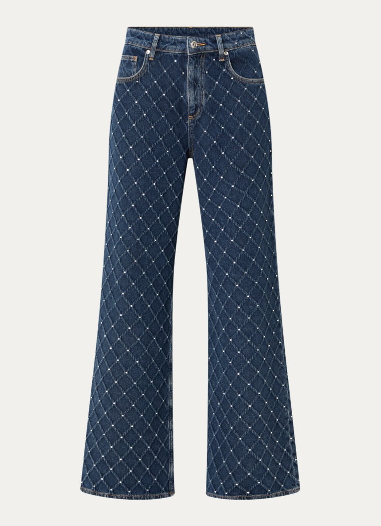 Liu Jo Dames High waist flared jeans met strass en steekzakken in de kleur Indigo