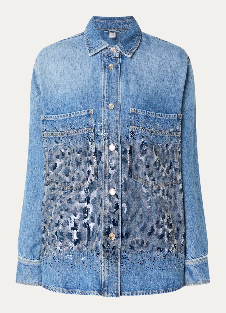 Liu Jo Dames Blouse van denim met strass in de kleur Indigo