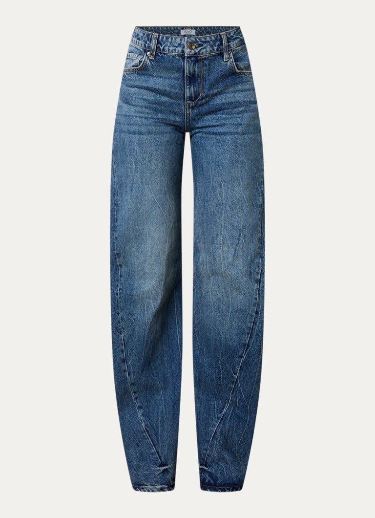 Liu Jo Dames Mid waist straight leg jeans met asymmetrisch detail in de kleur Indigo