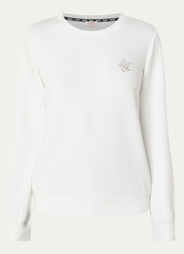Liu Jo Dames Sweater met logo en ronde hals in de kleur Wit