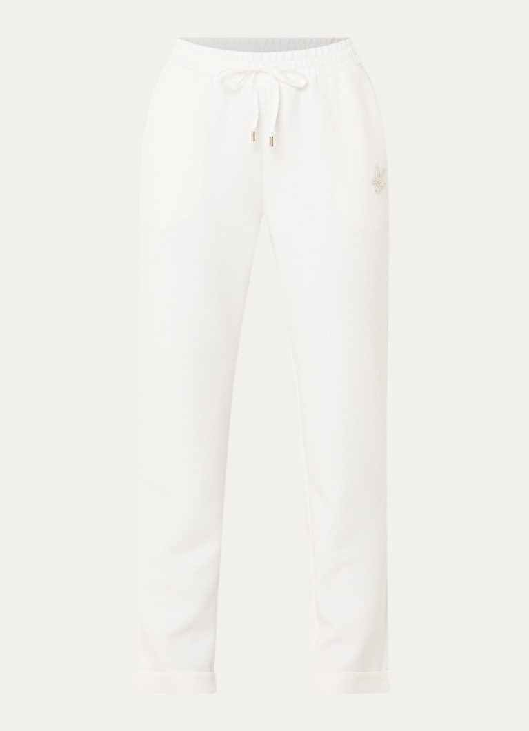 Liu Jo Dames Mid waist tapered fit cropped joggingbroek met logo in de kleur Wit