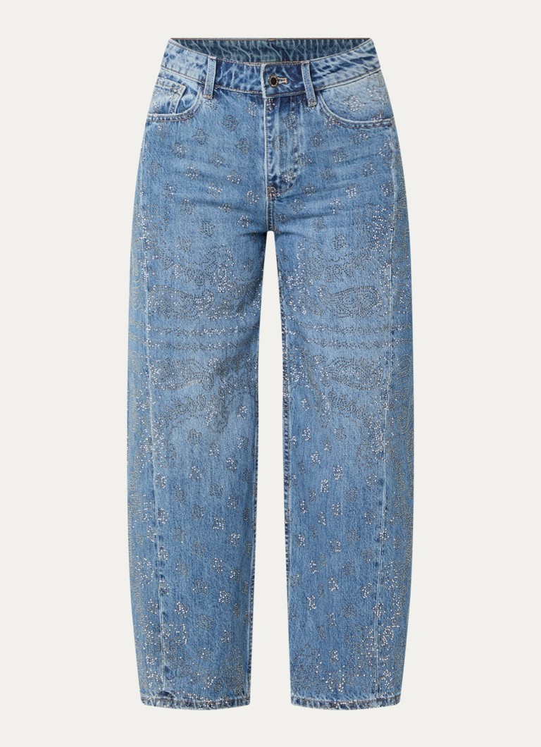 Liu Jo Dames High waist ballon fit jeans met strass in de kleur Indigo