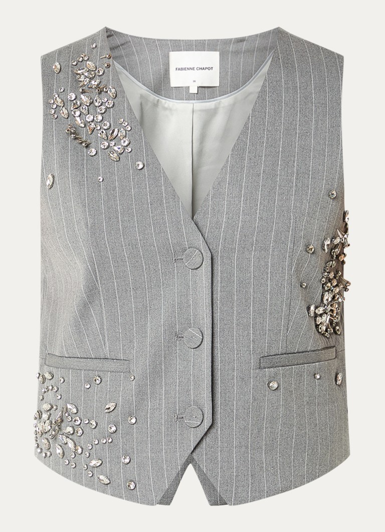 Fabienne Chapot Dames Gigi gilet met krijtstreep en strass in de kleur Grijs