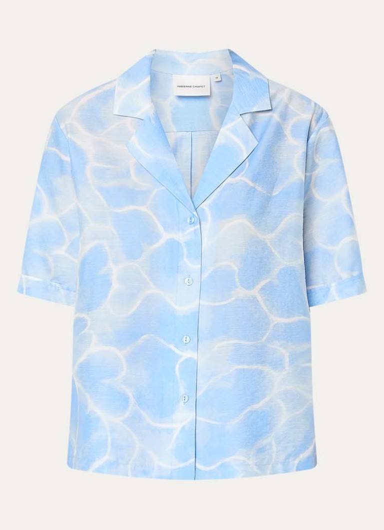 Fabienne Chapot Dames Brock blouse in linnenblend met print in de kleur Lichtblauw