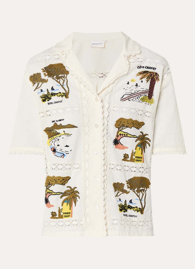 Fabienne Chapot Dames Norma blouse met details van kant en borduring in de kleur Gebroken wit