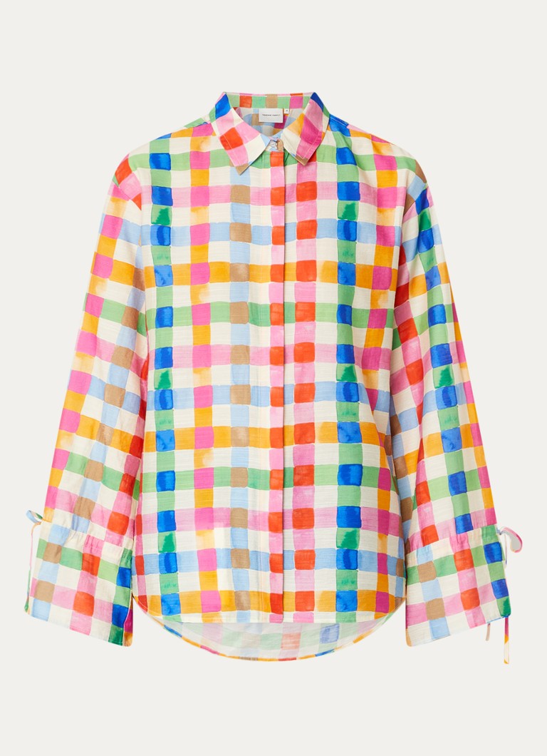 Fabienne Chapot Dames Alicia blouse in linnenblend met ruitdessin in de kleur Roze