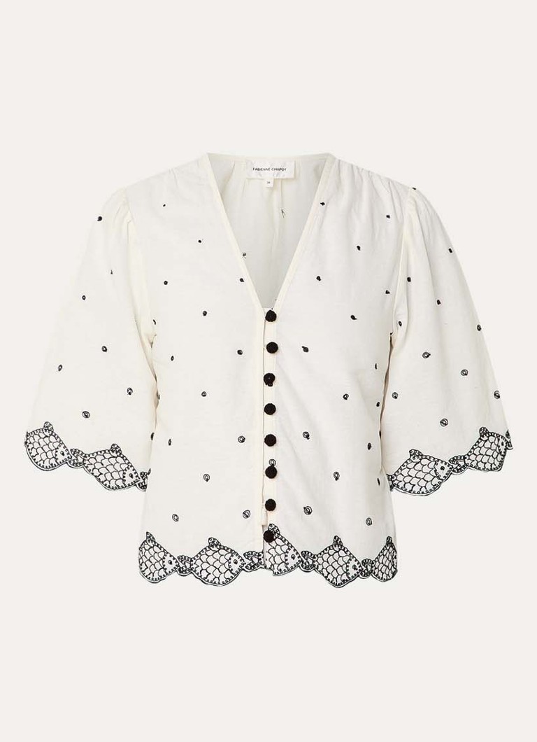 Fabienne Chapot Dames Tylera cropped blouse met borduring en geschulpte zoom in de kleur Gebroken wit