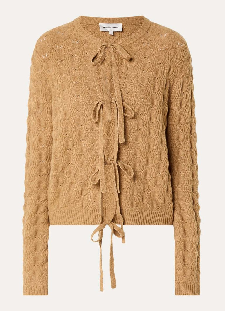 Fabienne Chapot Dames Chelsea fijngebreid vest in wolblend met opengewerkt dessin in de kleur Camel