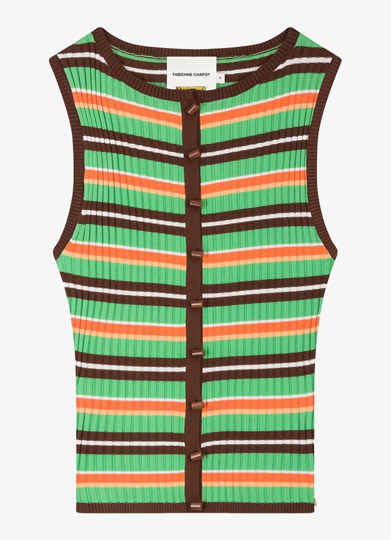 Fabienne Chapot Dames Lux top met ribstructuur met streepprint in de kleur Groen
