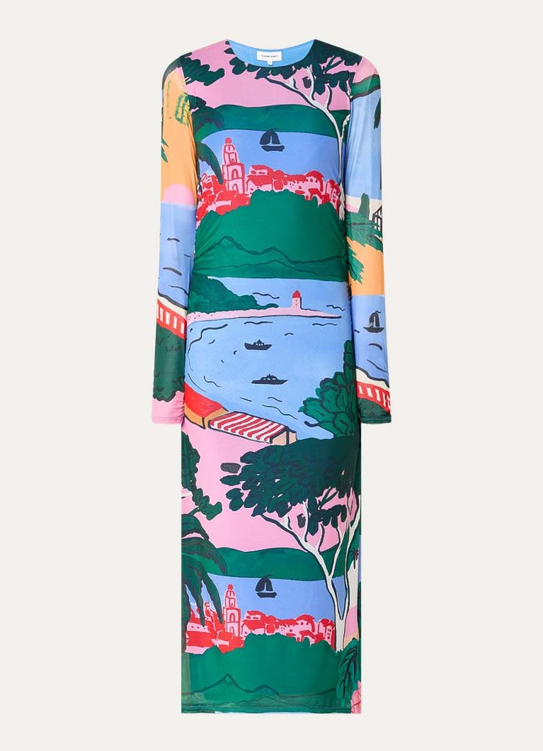 Fabienne Chapot Dames Samara midi jurk van mesh met print in de kleur Blauw