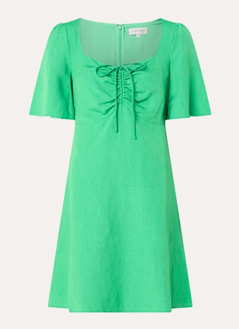 Fabienne Chapot Dames Tilda mini jurk in linnenblend met gestrikt detail in de kleur Groen