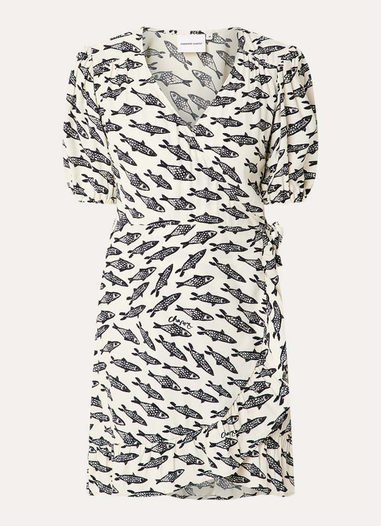 Fabienne Chapot Dames Ariel mini wikkeljurk met print in de kleur Gebroken wit