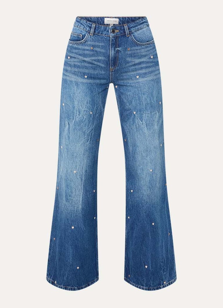 Fabienne Chapot Dames Thea high waist wide fit jeans met borduring in de kleur Indigo