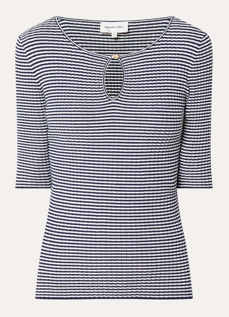 Fabienne Chapot Dames Anouk ribgebreide top met streepprint in de kleur Donkerblauw