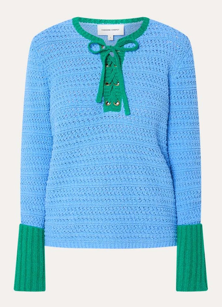Fabienne Chapot Dames Dido grofgebreide trui met opengewerkt dessin in de kleur Blauw