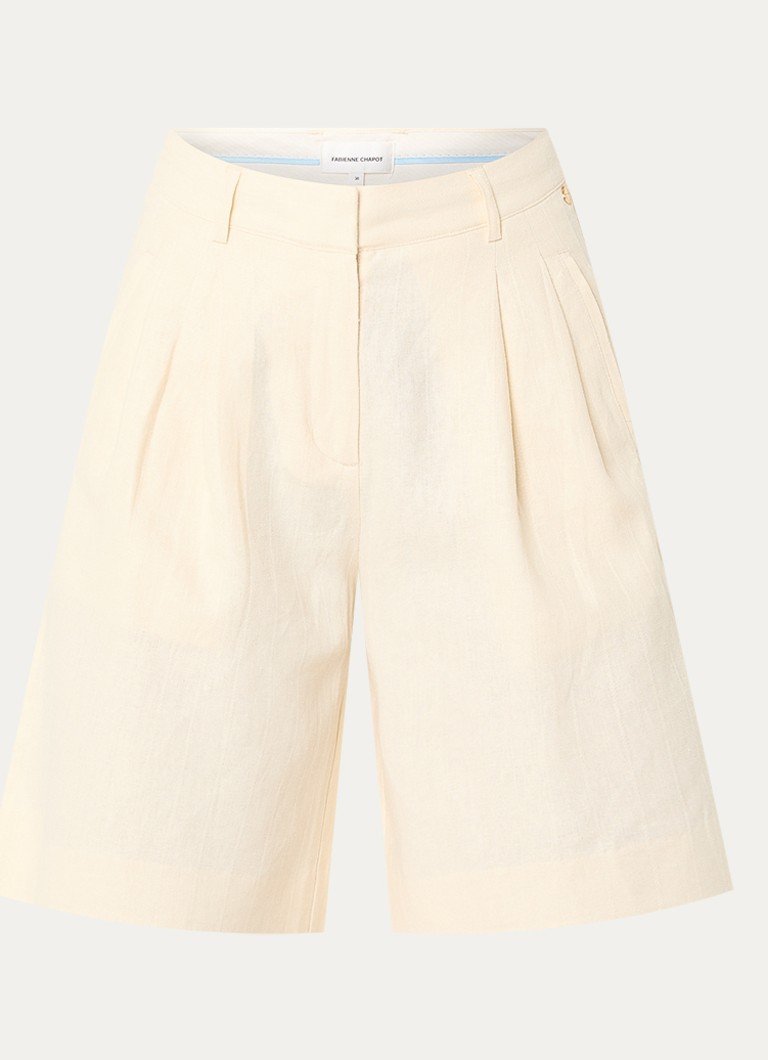 Fabienne Chapot Dames Carlo mid waist straight fit korte broek in linnenblend in de kleur Creme