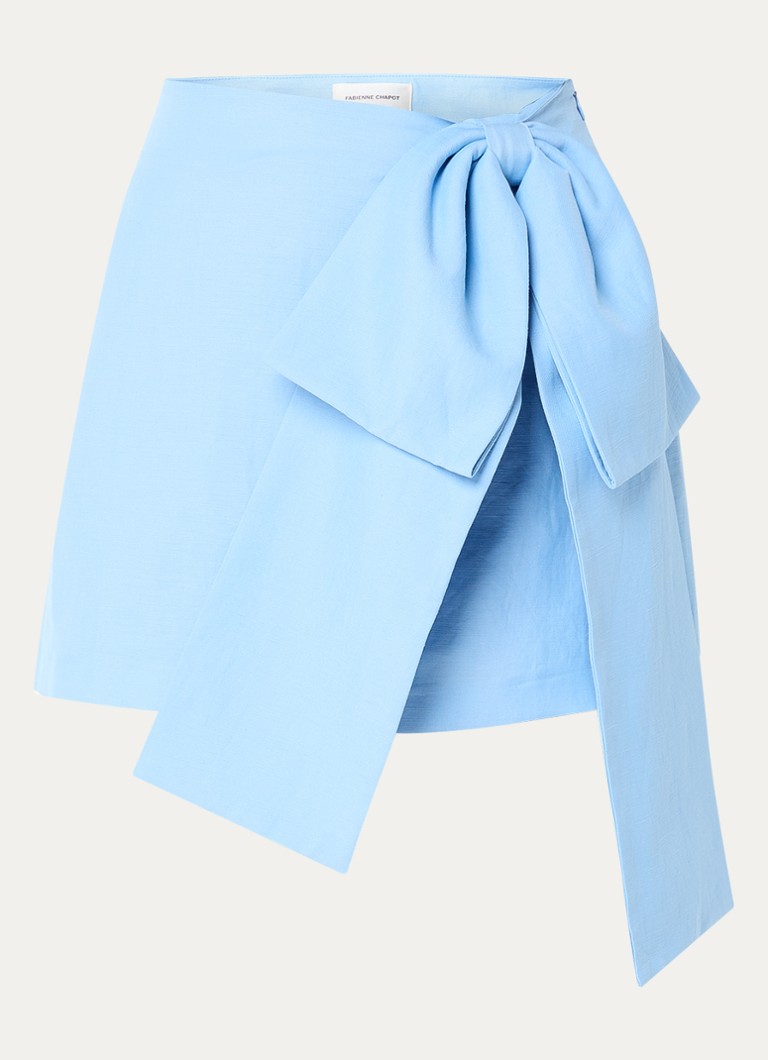 Fabienne Chapot Dames Beau mini A-lijn rok in linnenblend met gestrikt detail in de kleur Blauwgrijs