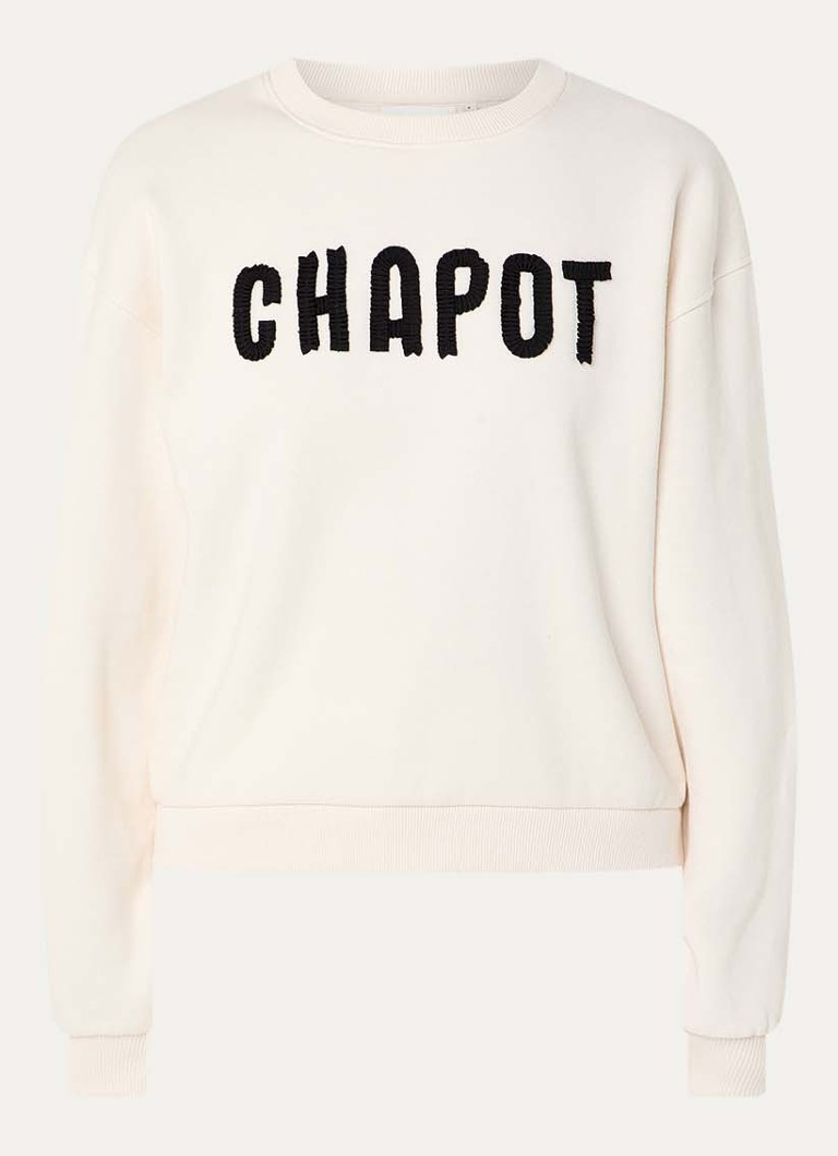 Fabienne Chapot Dames Terry sweater met logoborduring in de kleur Gebroken wit