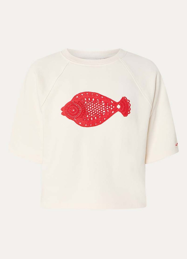 Fabienne Chapot Dames Nanda sweater met crochet detail in de kleur Gebroken wit