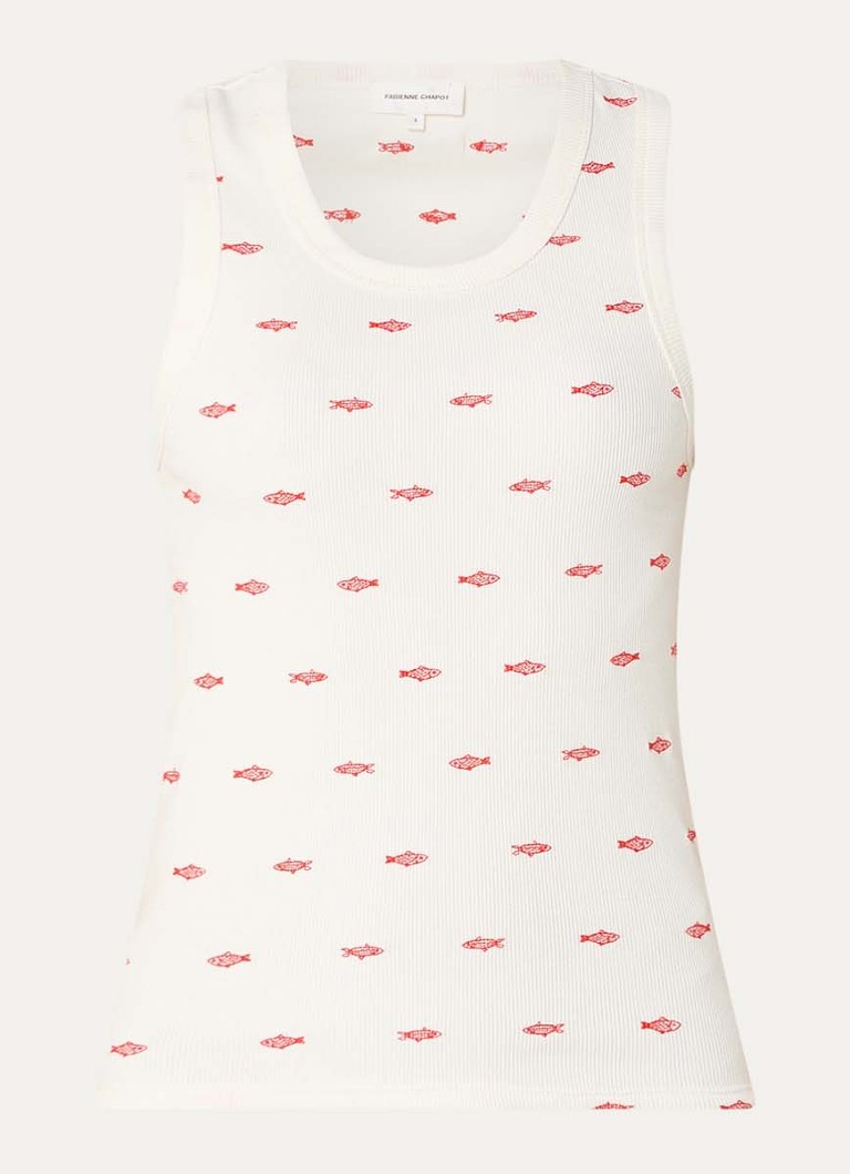Fabienne Chapot Dames Tanja tanktop met ribstructuur en borduring in de kleur Gebroken wit