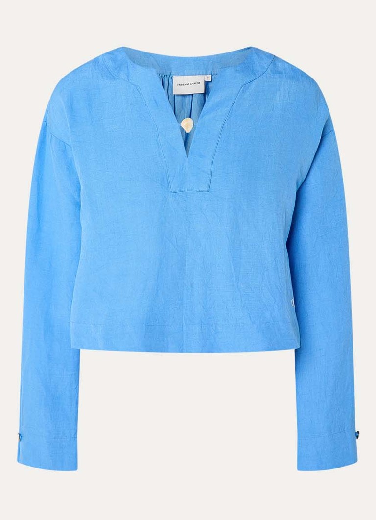 Fabienne Chapot Dames Nana tuniek in linnenblend met V-hals in de kleur Blauw