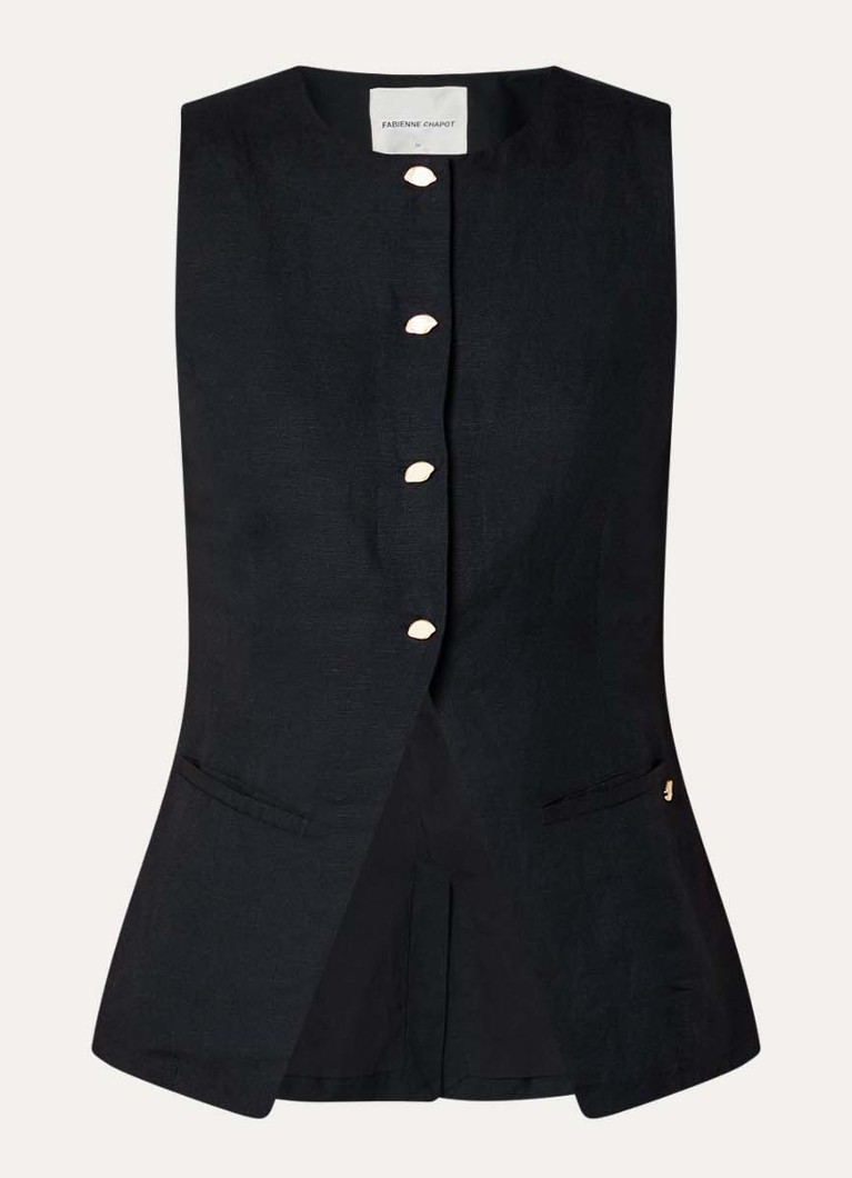 Fabienne Chapot Dames Mercy gilet in linnenblend met paspelzakken in de kleur Zwart
