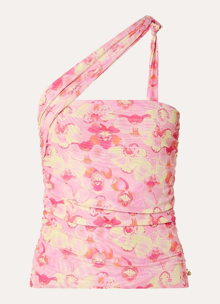 Fabienne Chapot Dames Ora asymmetrische one shoulder top met bloemenprint in de kleur Roze
