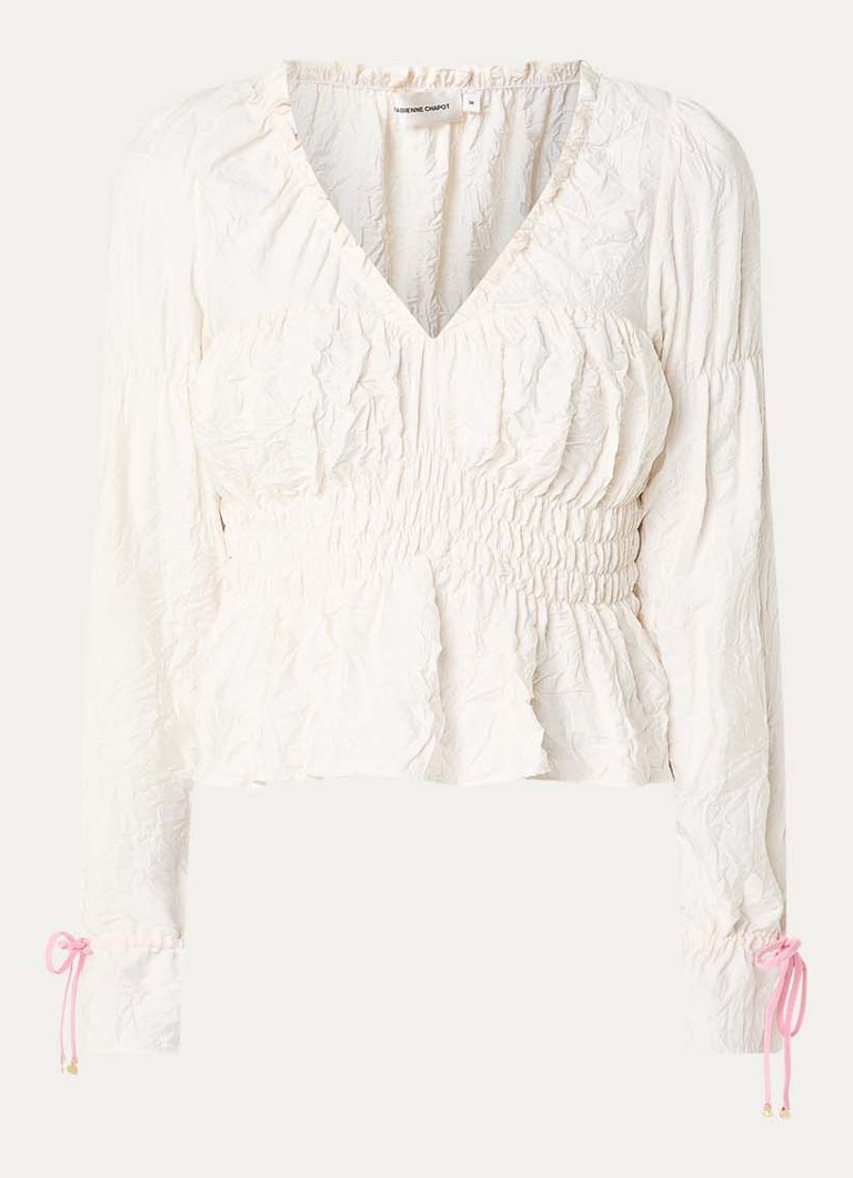 Fabienne Chapot Dames Fera top met smockwerk en gestrikt detail in de kleur Gebroken wit