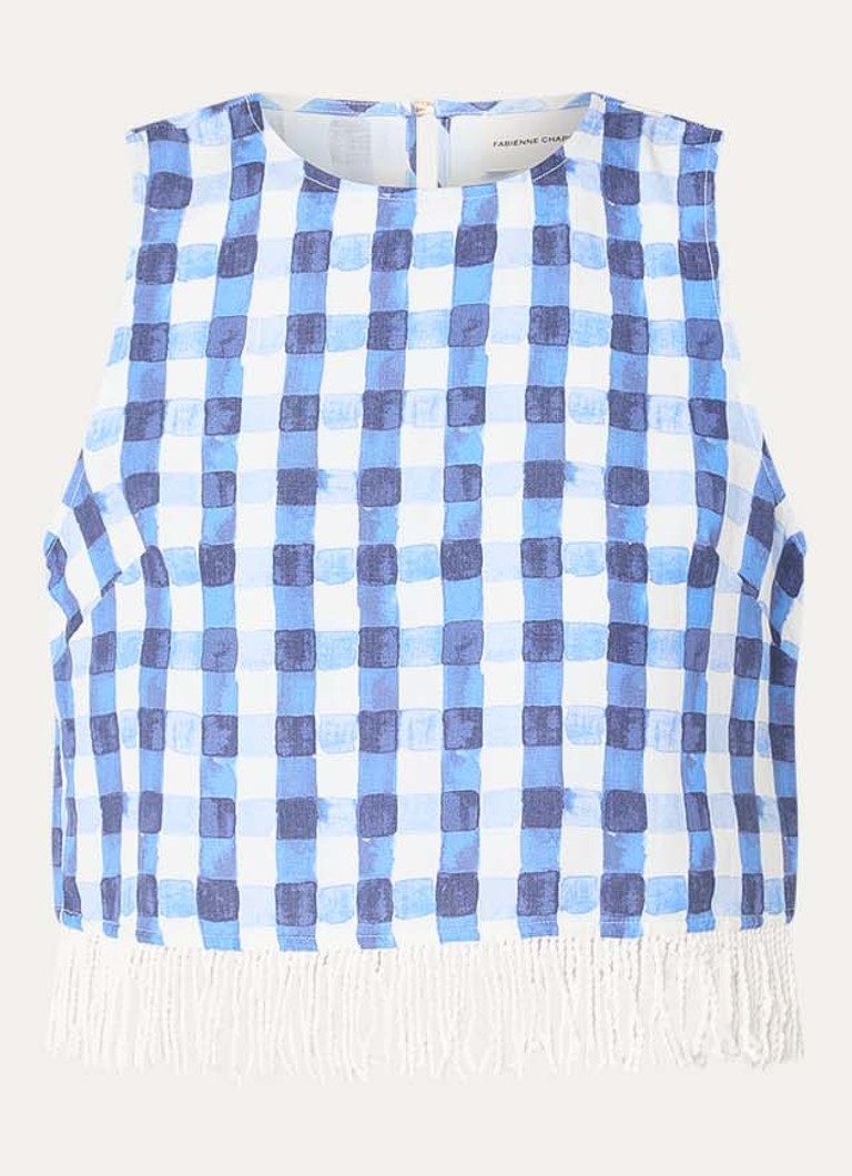Fabienne Chapot Dames Maxime croptop in linnenblend met ruitdessin in de kleur Blauw