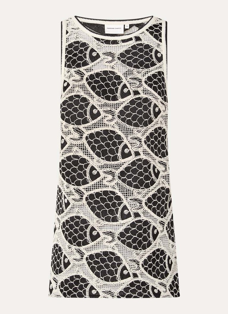 Fabienne Chapot Dames Luca top met opengewerkt dessin en gestrikt detail in de kleur Zwart