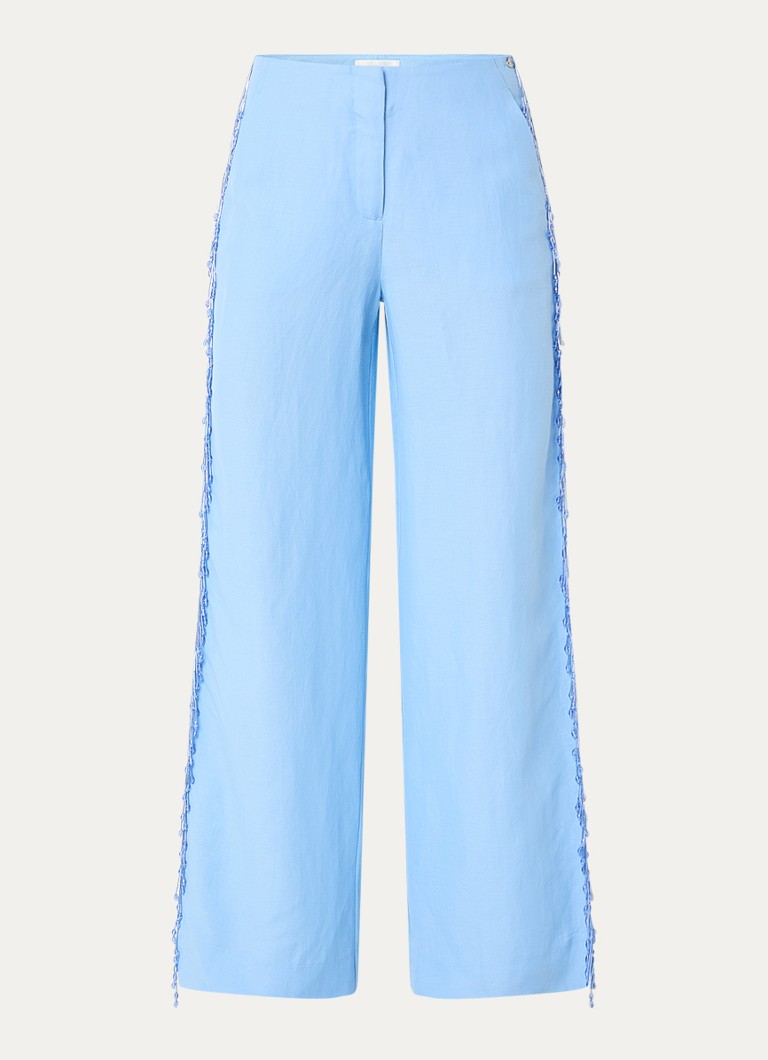 Fabienne Chapot Dames Barril high waist straight fit pantalon met kralendecoratie in de kleur Blauwgrijs