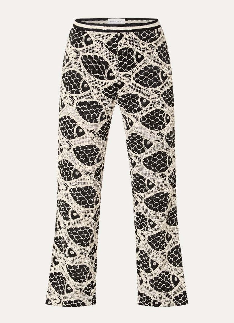 Fabienne Chapot Dames Mora high waist flared fit broek met borduring in de kleur Zwart