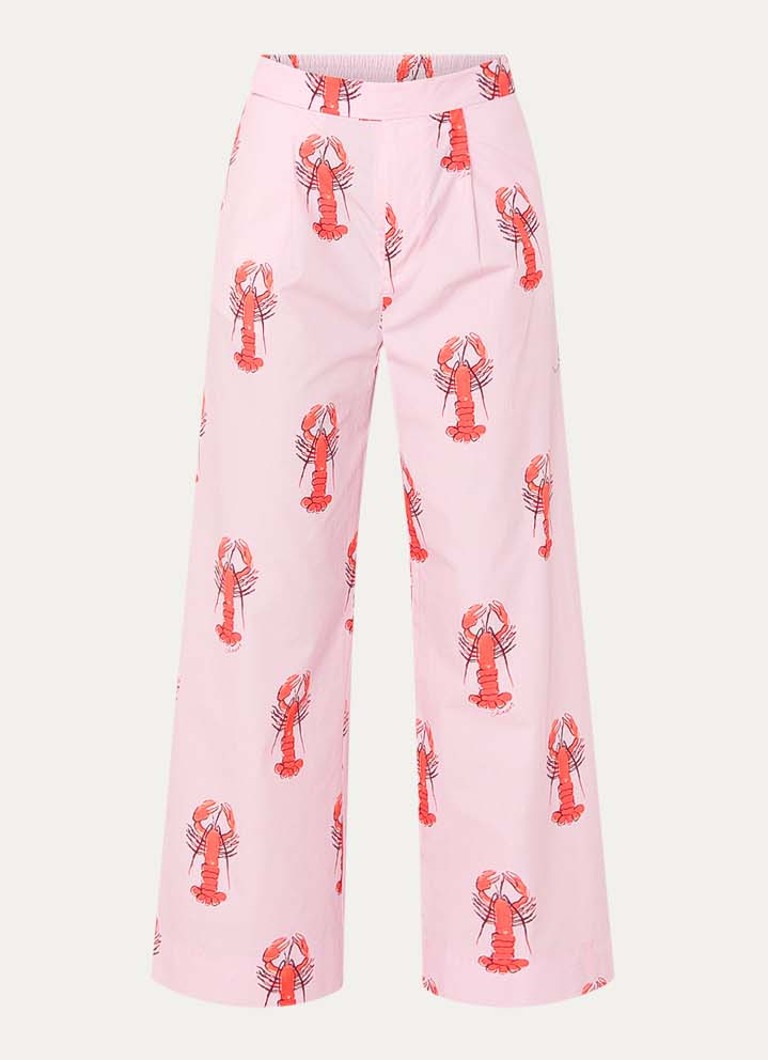 Fabienne Chapot Dames Vivien high waist wide fit pantalon met print in de kleur Roze