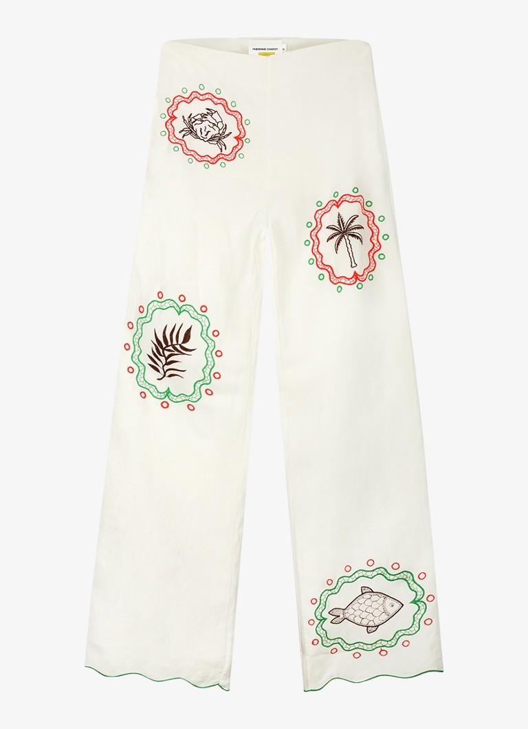 Fabienne Chapot Dames Guicho high waist straight fit pantalon in linnenbend met borduring in de kleur Gebroken wit