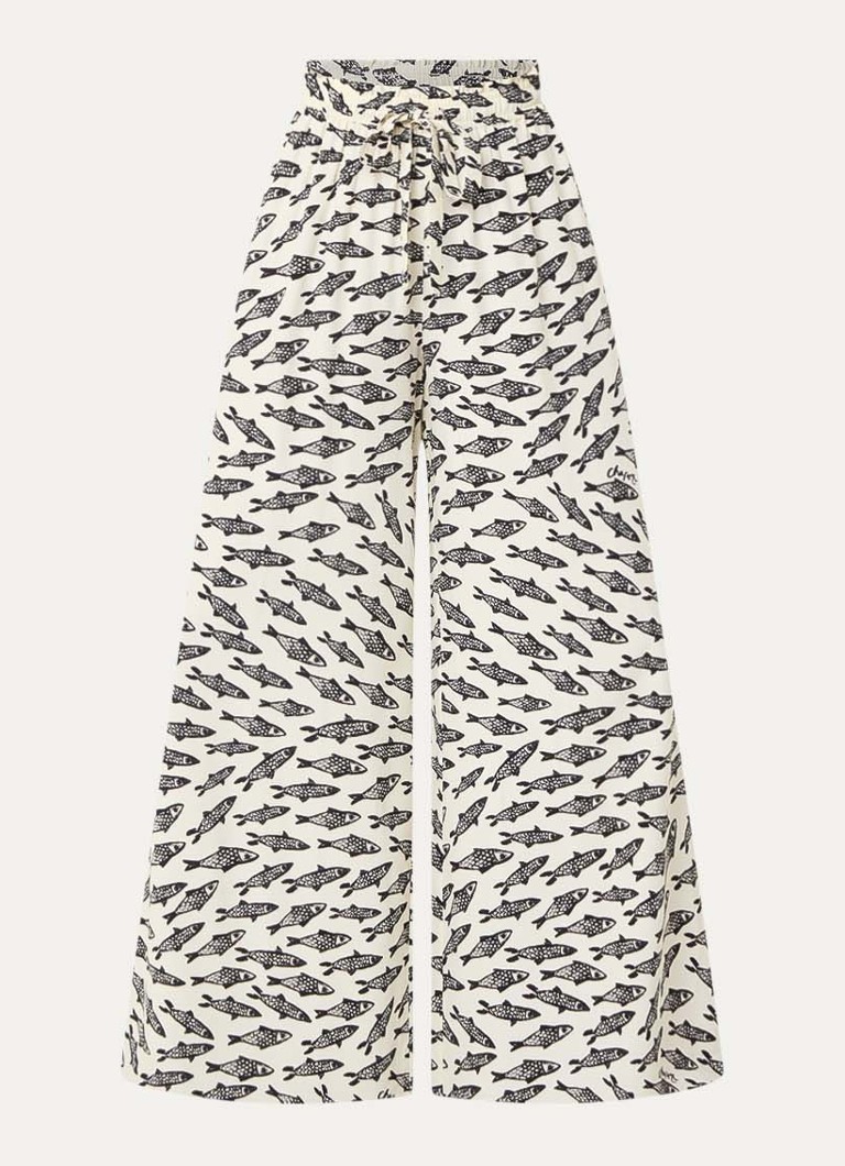 Fabienne Chapot Dames Palapa high waist wide fit palazzo broek met print in de kleur Gebroken wit