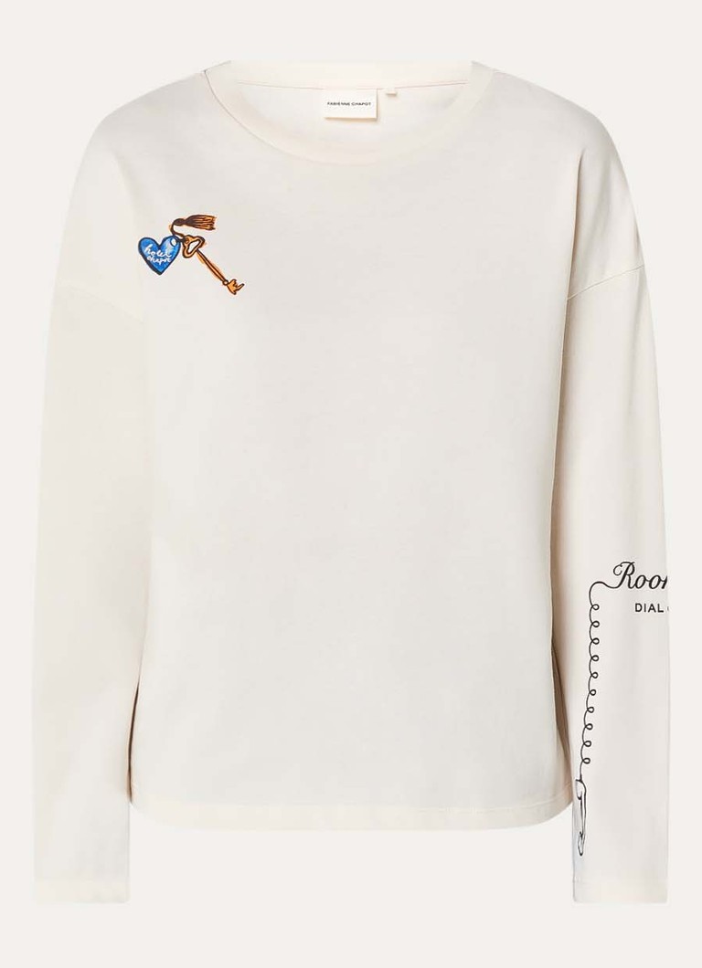 Fabienne Chapot Dames Phileine longsleeve met logo- en backprint in de kleur Gebroken wit