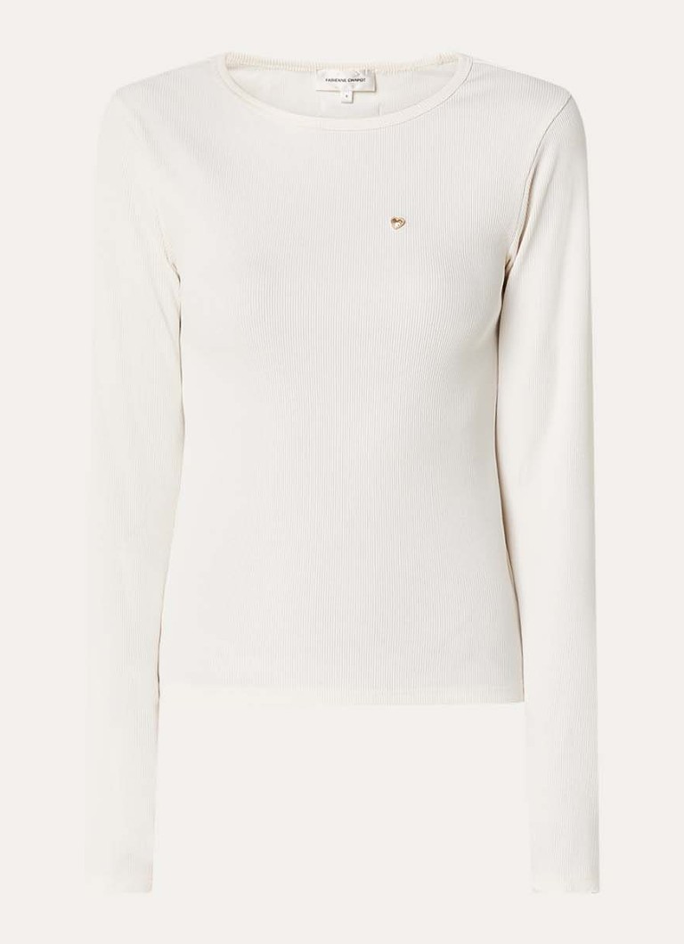 Fabienne Chapot Dames Tanja longsleeve met ribstructuur in de kleur Gebroken wit