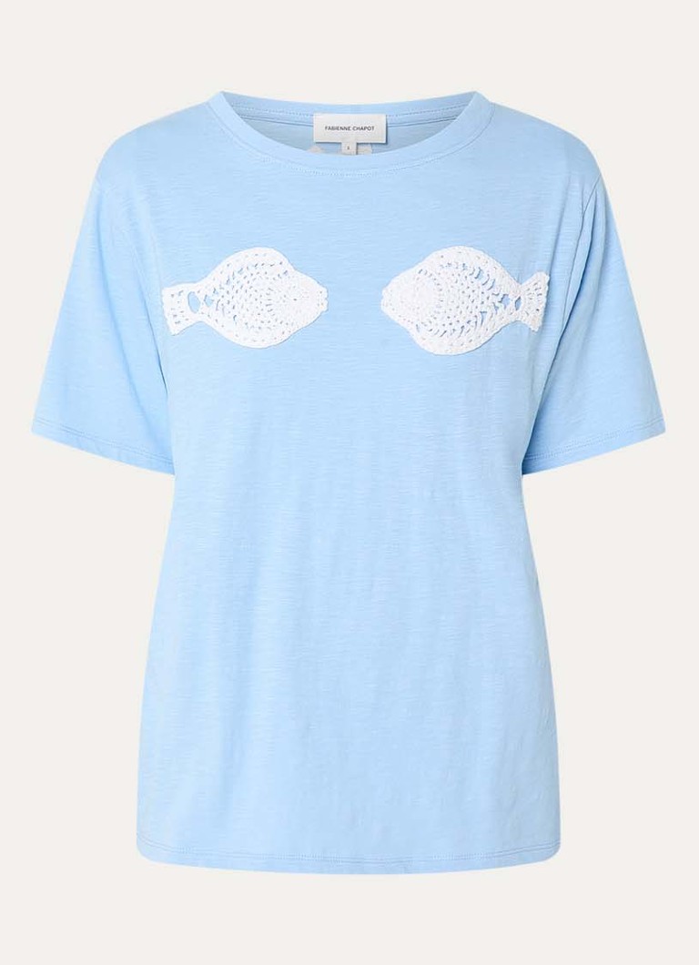 Fabienne Chapot Dames Flo T-shirt met crochet detail in de kleur Blauwgrijs