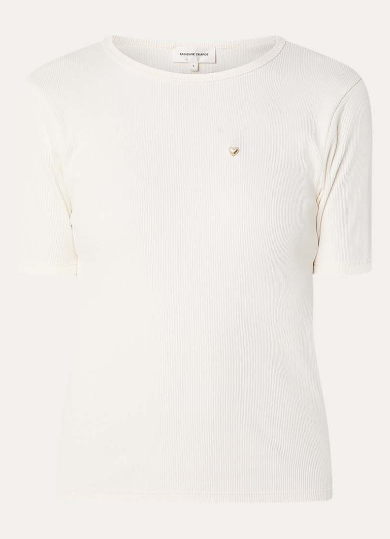 Fabienne Chapot Dames Tanja T-shirt met ribstructuur in de kleur Gebroken wit