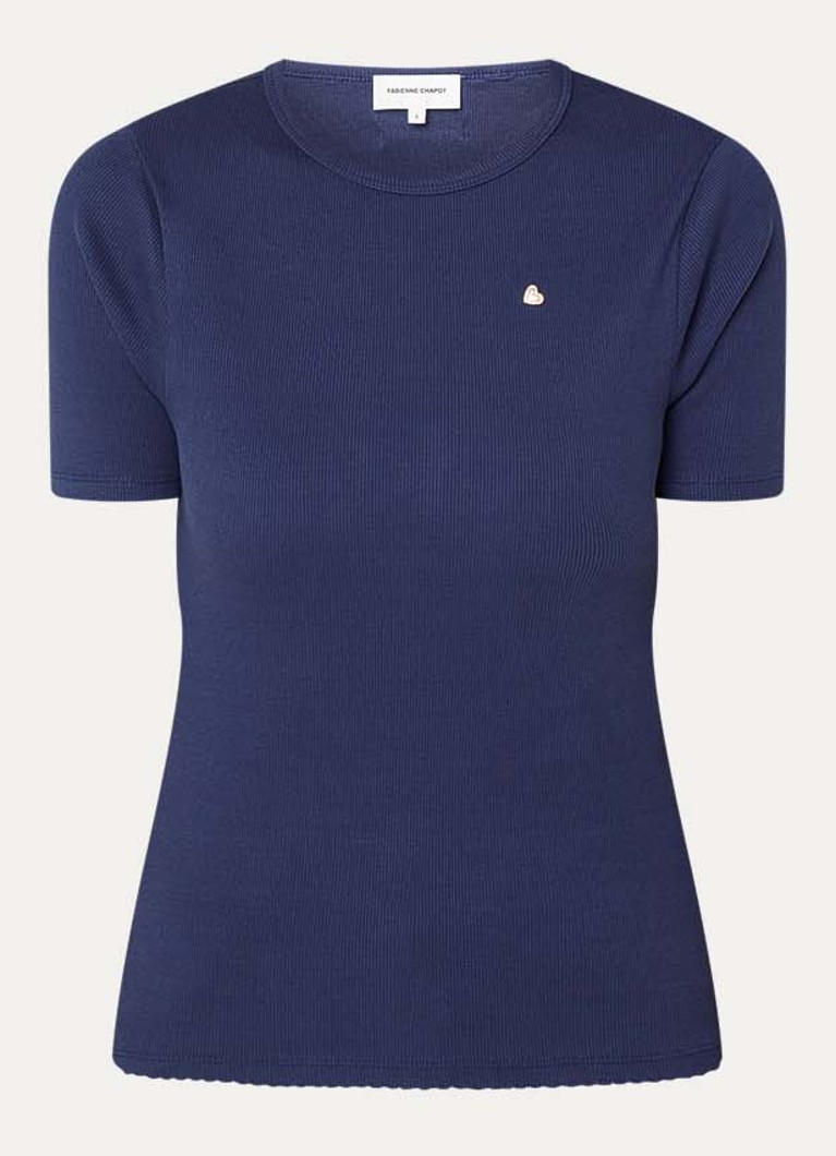 Fabienne Chapot Dames Tanja T-shirt met ribstructuur in de kleur Donkerblauw