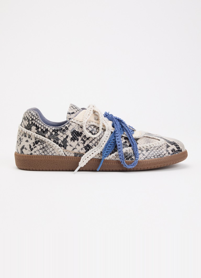 Fabienne Chapot Dames Laila sneaker van leer met slangenprint in de kleur Lichtgrijs