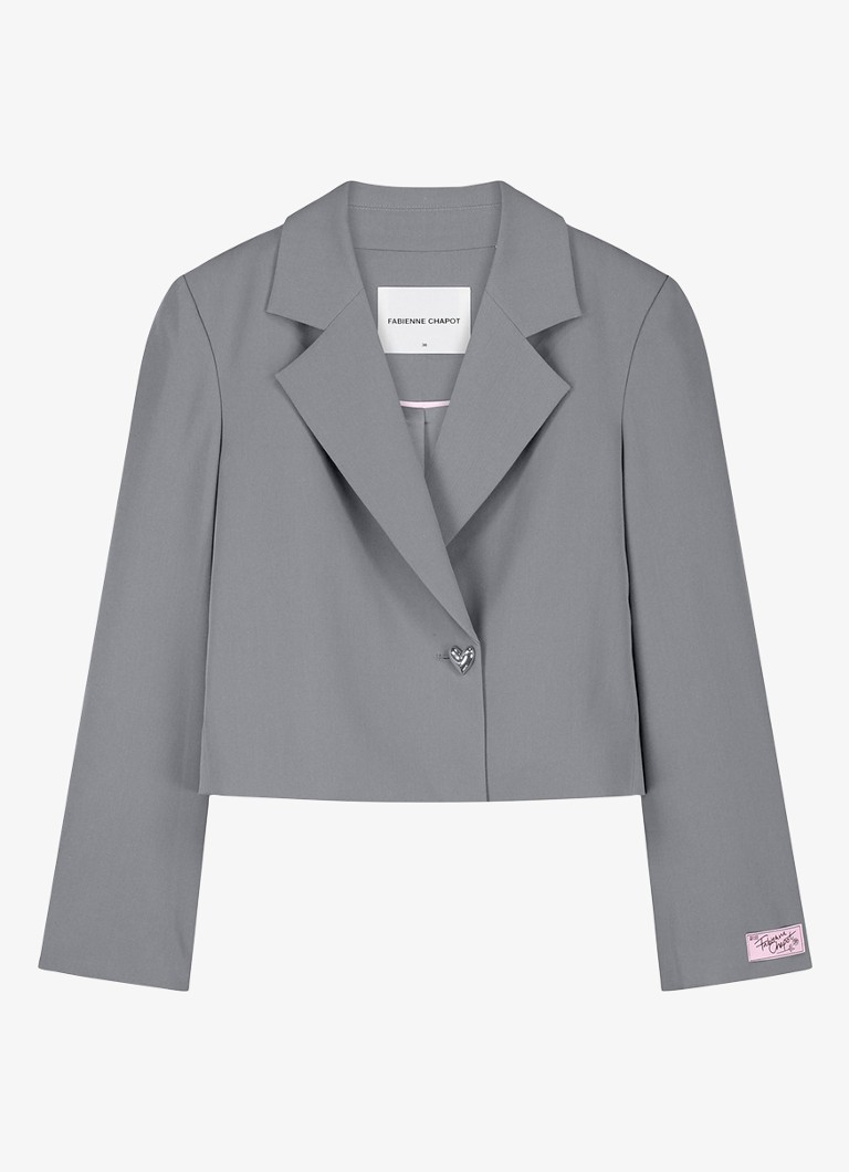 Fabienne Chapot Dames Nena cropped blazer met logopatch in de kleur Lichtgrijs