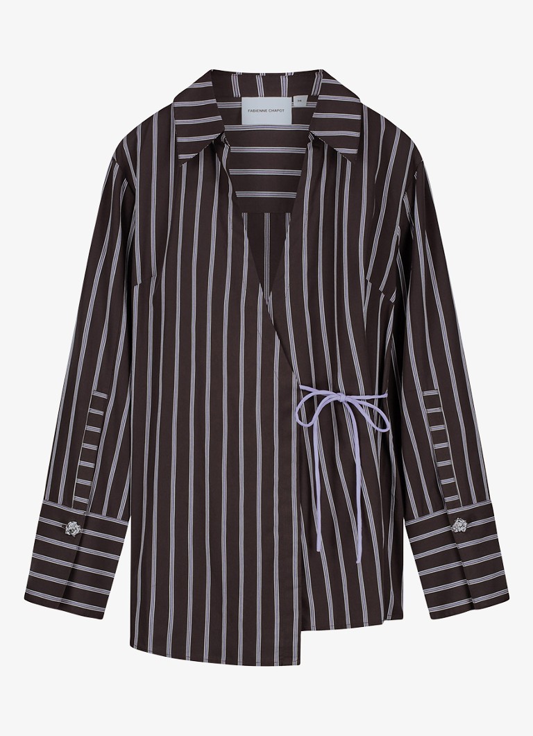 Fabienne Chapot Dames Tamar blouse met streepprint en overslag in de kleur Donkerbruin