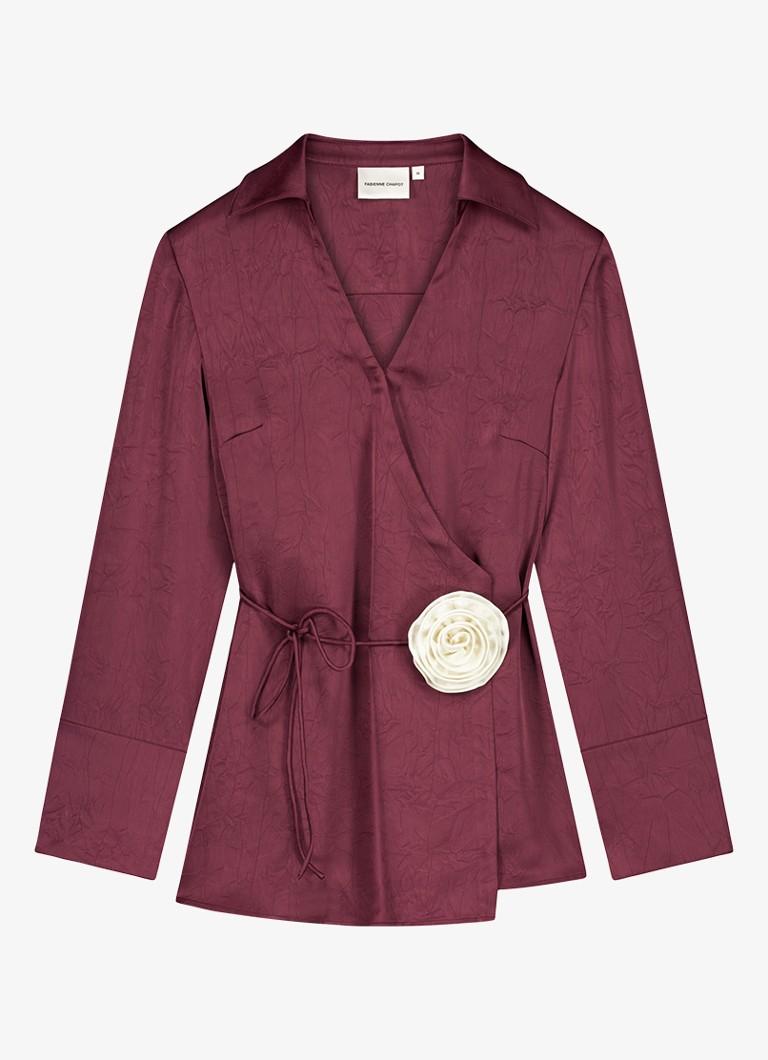 Fabienne Chapot Dames Emma blouse van satijn met strikceintuur in de kleur Bordeauxrood