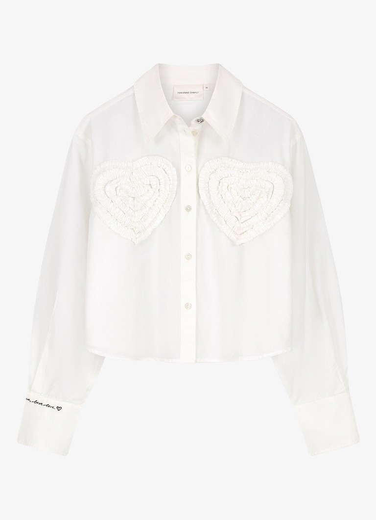 Fabienne Chapot Dames Haidy cropped blouse met ruches en borduring in de kleur Wit