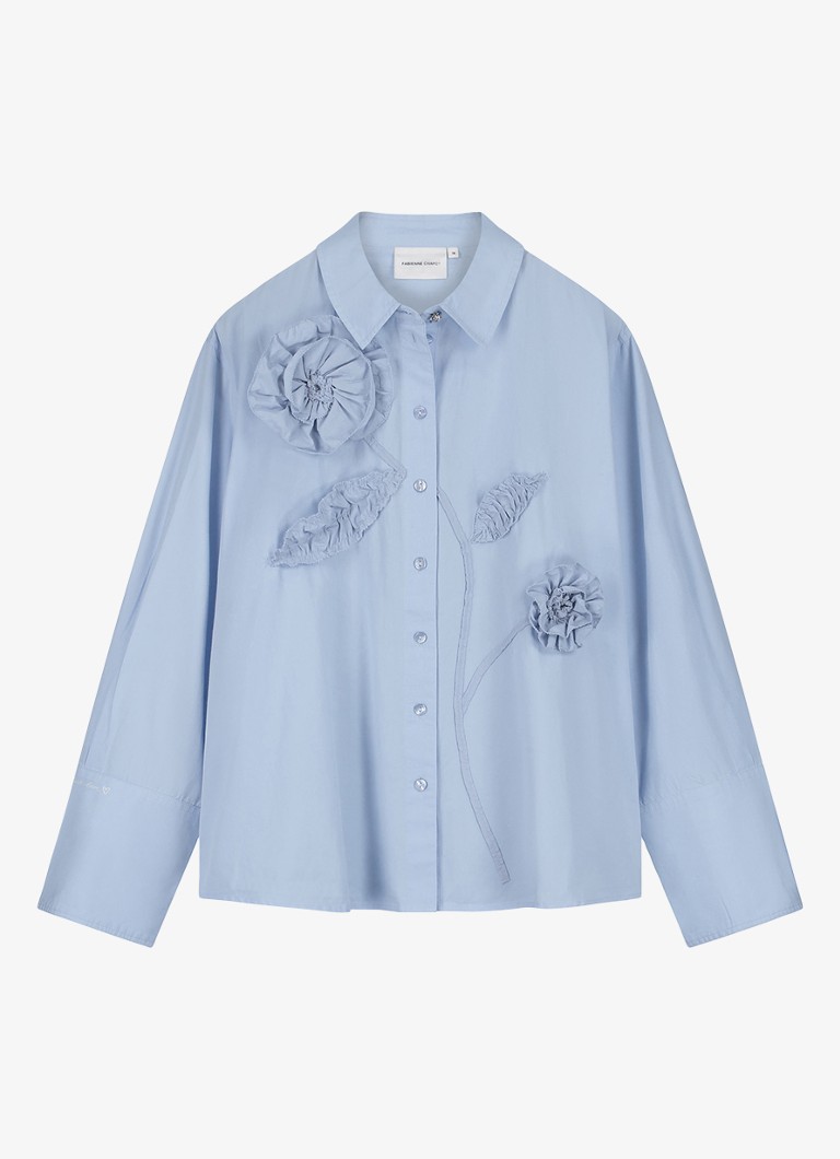 Fabienne Chapot Dames Alex blouse met bloemenapplicaties in de kleur Lichtblauw